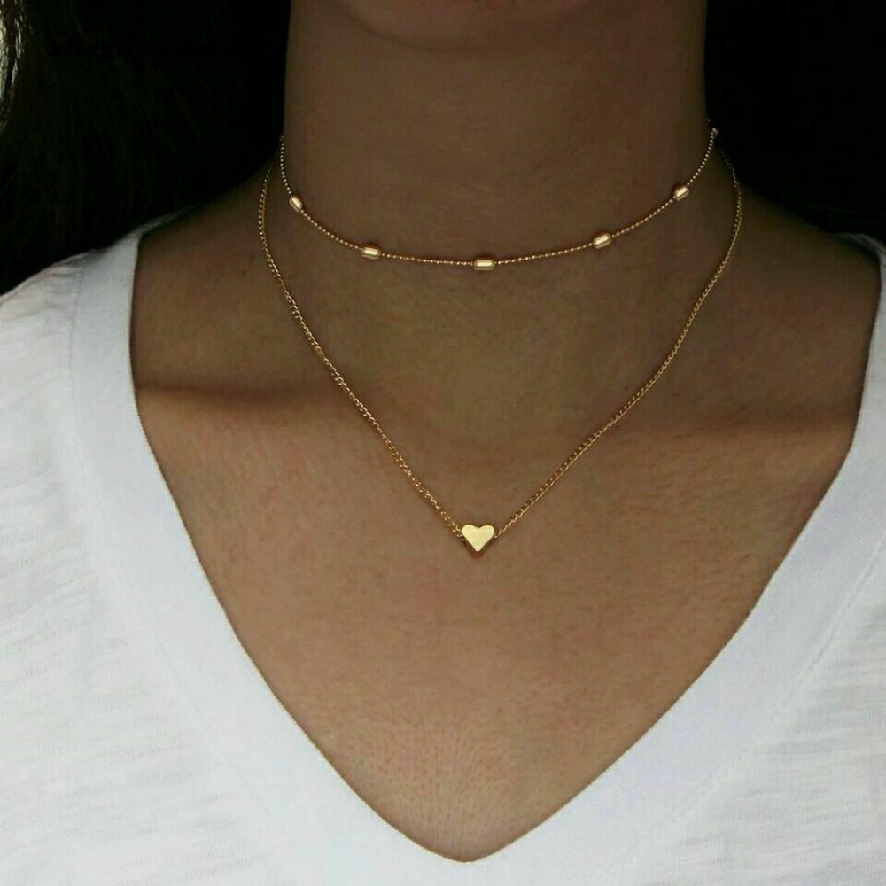 NECKLACE CHOKER AND HEART PENDENT X2
